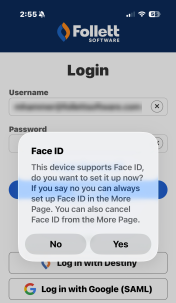Setup Face ID message on Ops app.